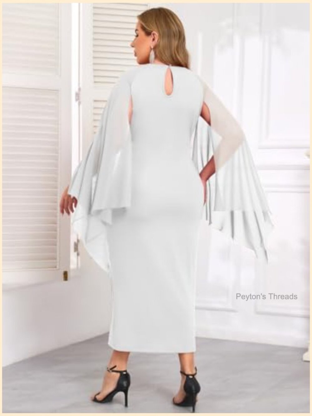 High Split Flare Sleeve Maxi Dress with Cape Cocktail Party - Picture 2 of 7
